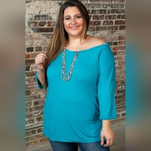 Lucky & Blessed 3x Plus Size Turquoise Blouse 3/4 sleeve